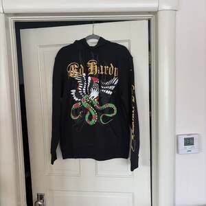 Ed Hardy Men's Eagle Snake Pullover Hoodie Y2K Tattoo Print Graphic Black